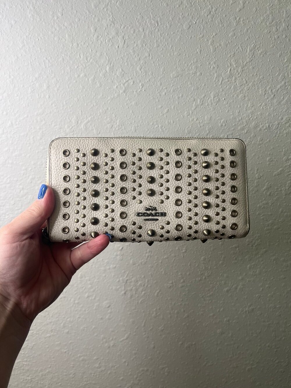 Coach All Over Studs And Grommets Accordion Zip Wallet